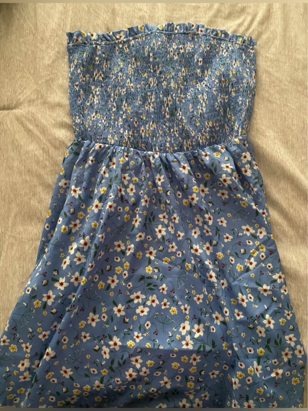 Girls Blue Floral Smocked Sundress